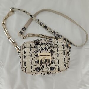 Authentic Versace Collection Black and Cream Crossbody Bag, Snake Skin.